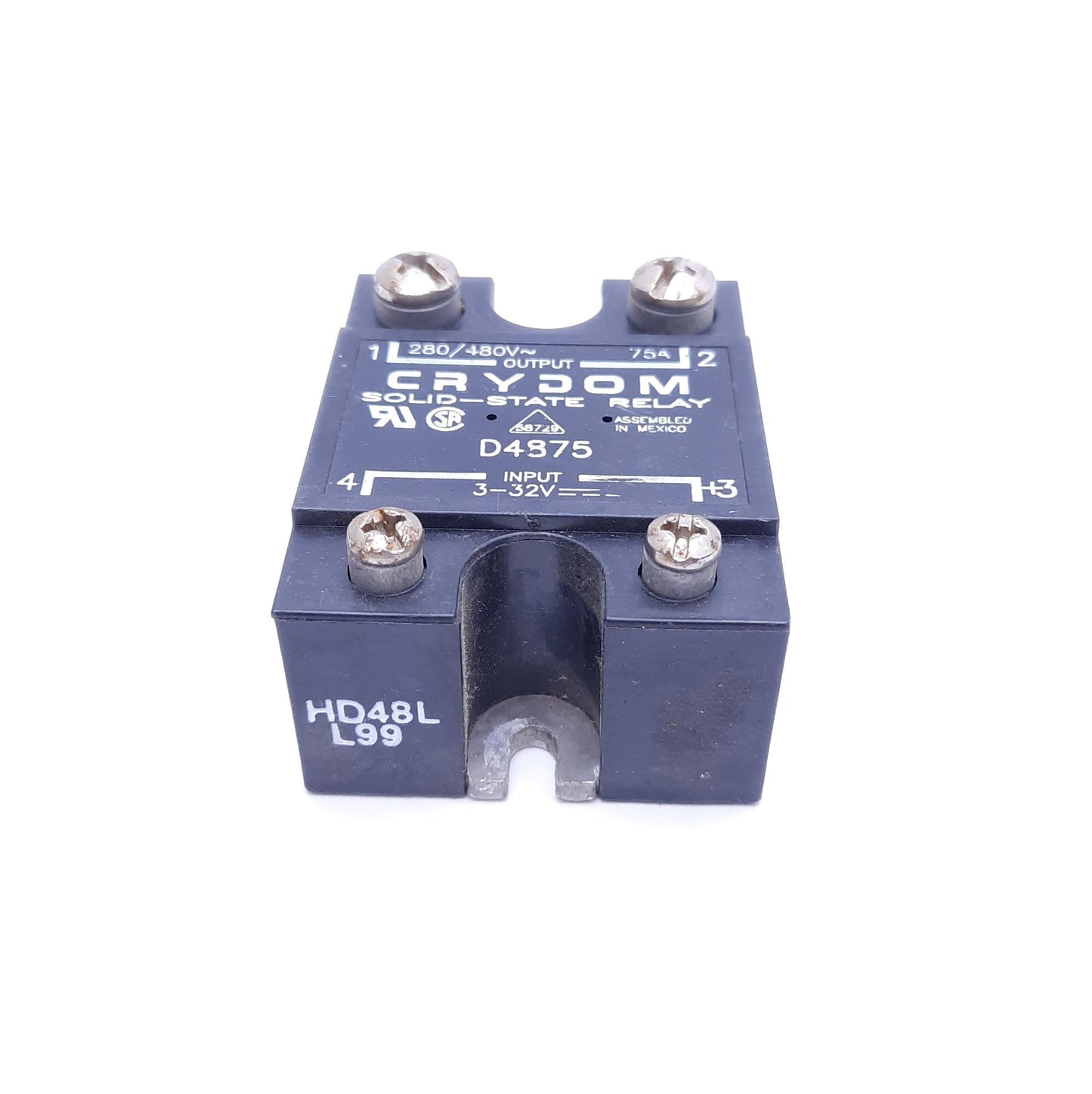 Used Crydom D4875 Solid State Relay, 3-32VDC Control, 280/480VAC 75A Rating