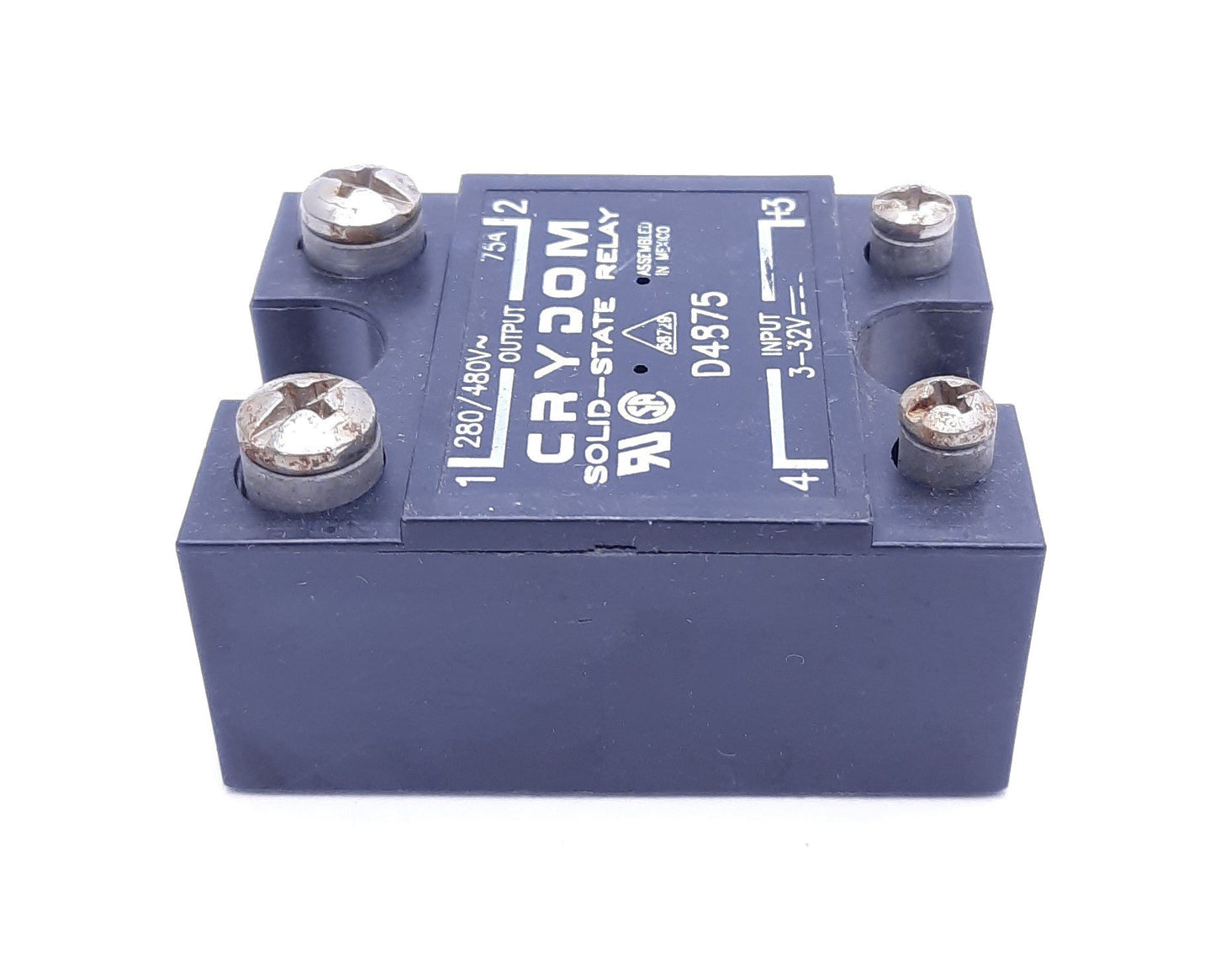 Used Crydom D4875 Solid State Relay, 3-32VDC Control, 280/480VAC 75A Rating
