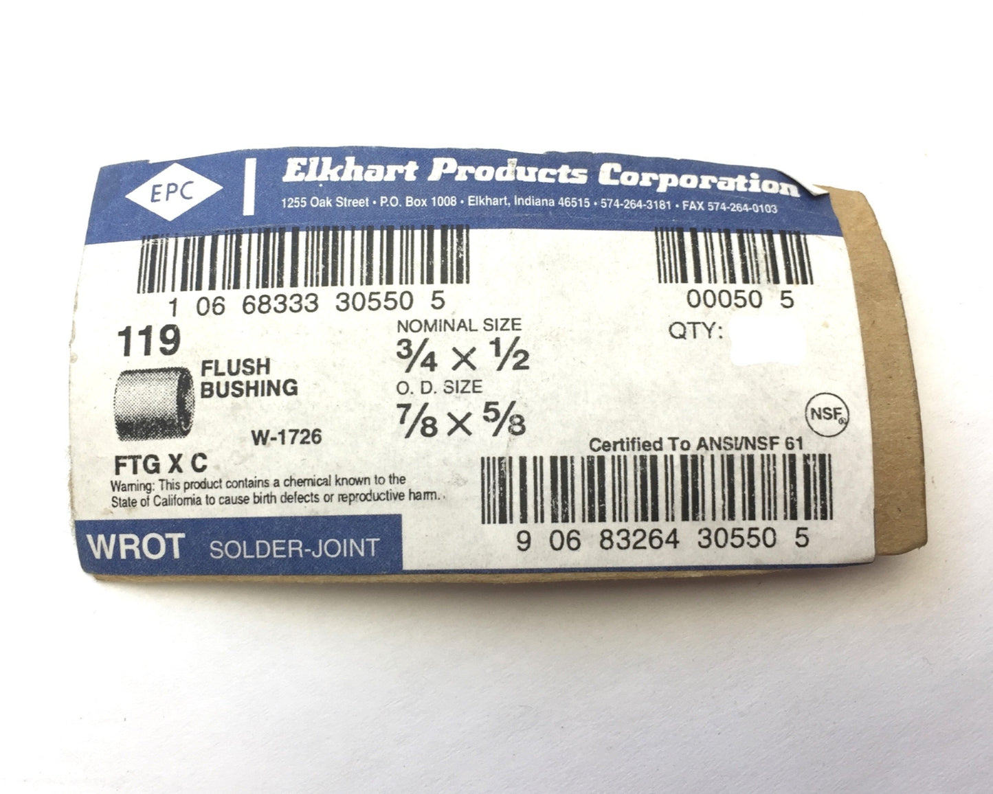 New – Open box Lot of 16 EPC Copper 3/4 x 1/2 Nominal Size Flush Bushings WROT Solder-Joint