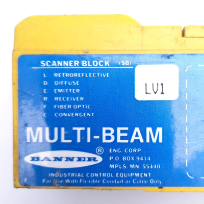 Used Banner SBLV1 Multi-Beam Retroreflective Photoelectric Scanner Block 120VAC