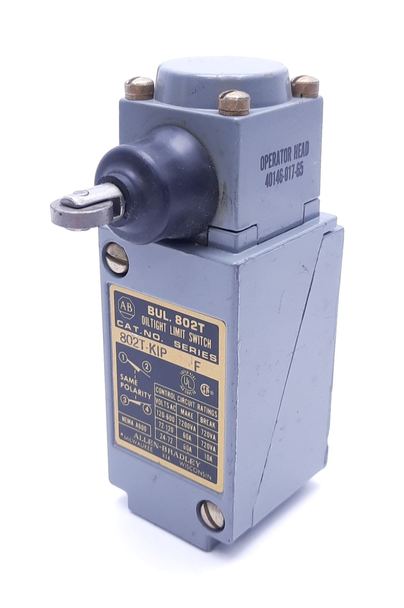 Used Allen-Bradley 802T-KIP Series F Oiltight Limit Switch 1/2" NPT Threaded Ports
