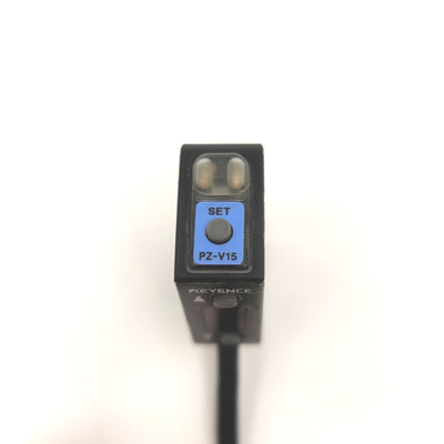 Used Keyence PZ-V15 Photoelectric Sensor, 10" Cable, 5-100mm Detecting, 12-24VDC
