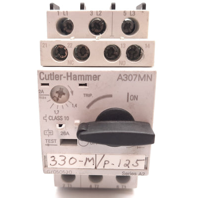 Used Cutler Hammer A307MN Manual Motor Starter, 3-Pole W/ N/O and N/C Aux, 1.4-2A