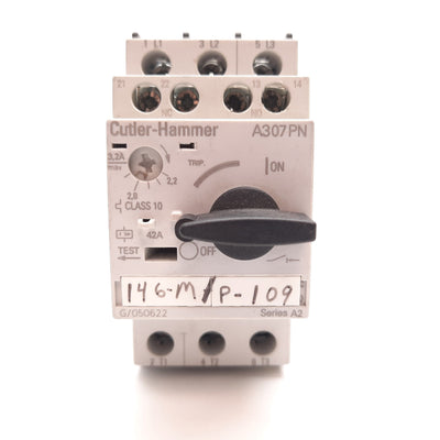 Used Cutler Hammer A307PN Manual Motor Starter, 3-Pole W/ N/O and N/C Aux, 2.2-3.2A