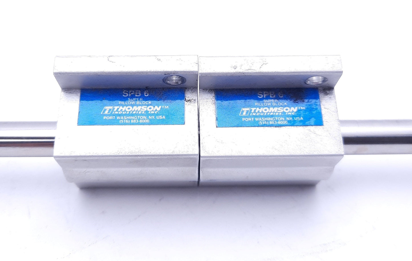 Used Thomson SPB6 Super Pillow Block Bearings (x2) With 22" Rod, 3/8" Rod Diameter
