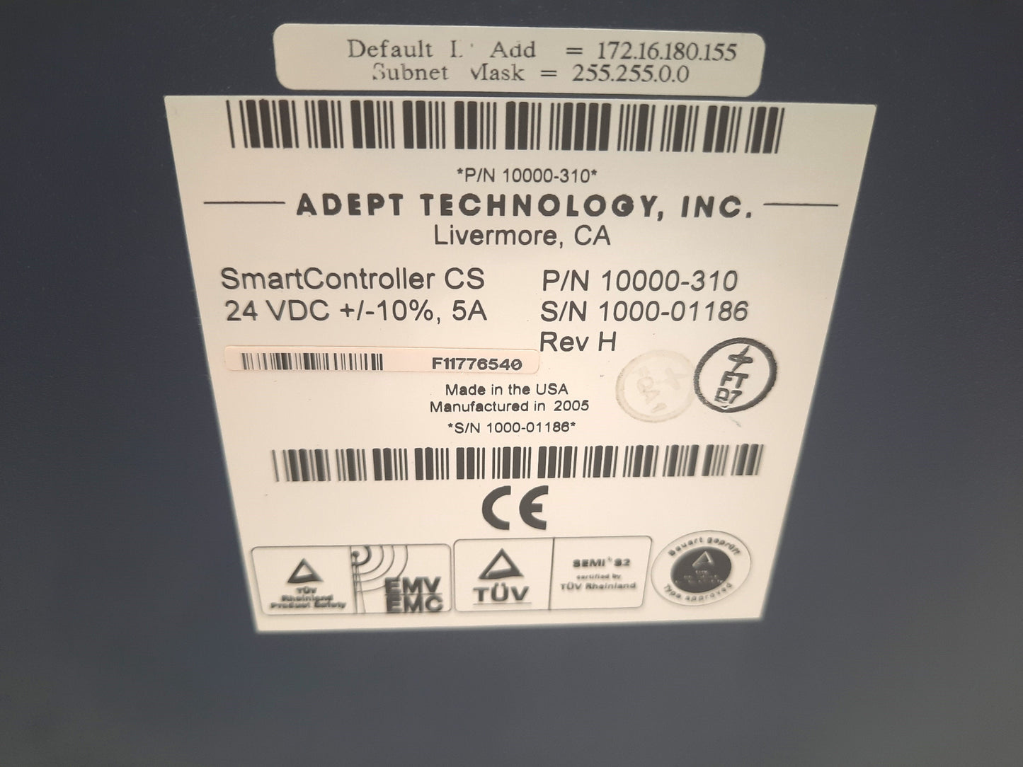 Used Adept 10000-310 Rev. H Smart Robot Controller CS IEEE-1394 I/O w/ 30MB CF Card