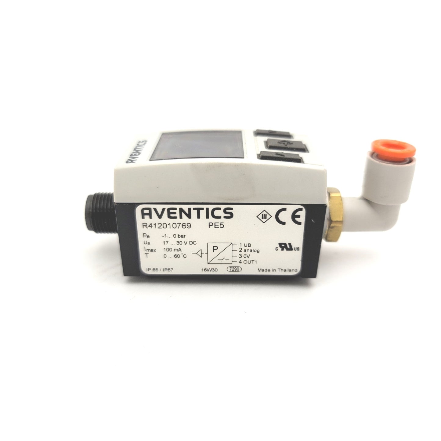 Used Aventics R412010769 PE5 Pressure Sensor -14.5psi To 0psi, 17-30VDC, PNP/NPN