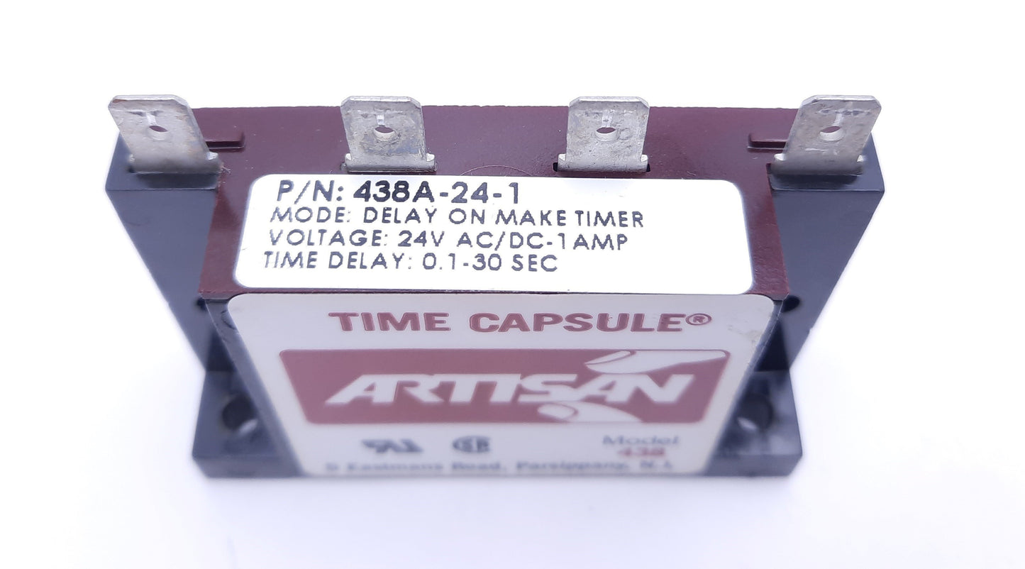 Used Artisan 438A-24-1 Time Delay Relay, 24VAC/DC, 1A, 0.1-30 Seconds Delay Range