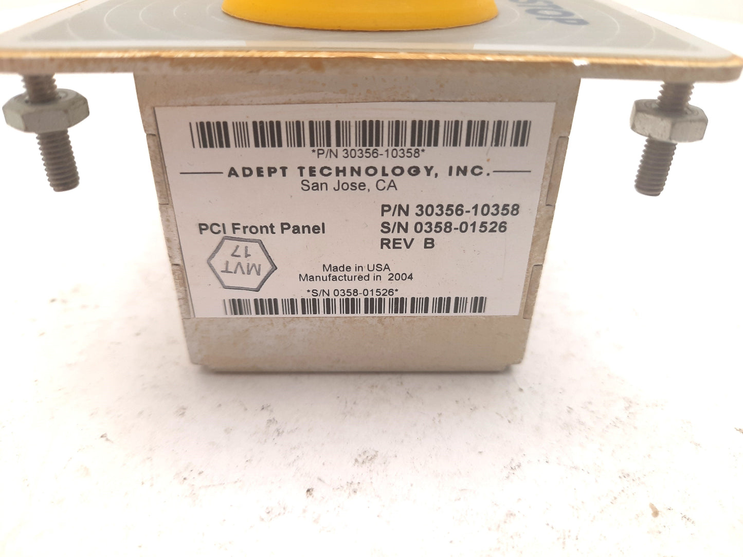 Used Adept 30356-10358 Rev B PCI Front Control Panel, E-Stop, Auto/Man On, Key Switch