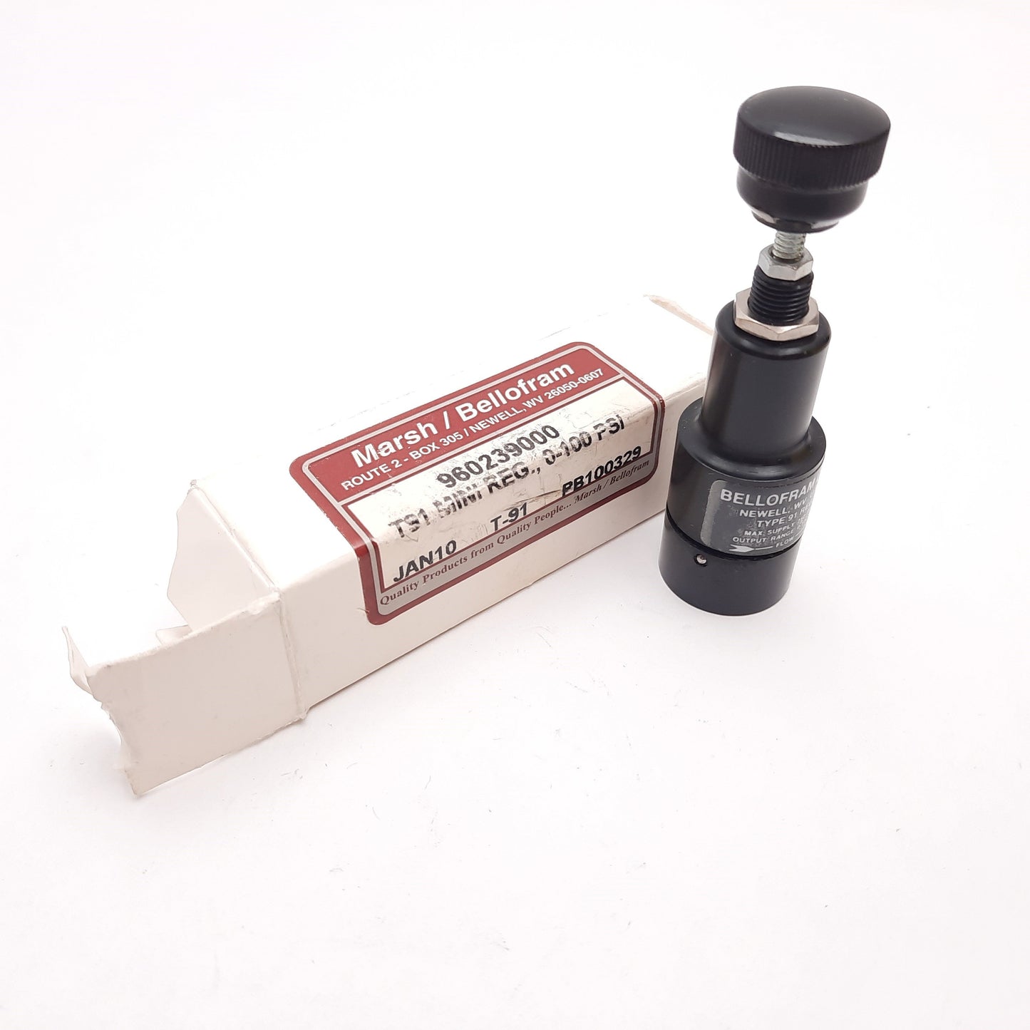 New Marsh Bellofram 960-239-000 Mini Regulator, In: 250psi, Out: 0-100psi, 1/16" NPT