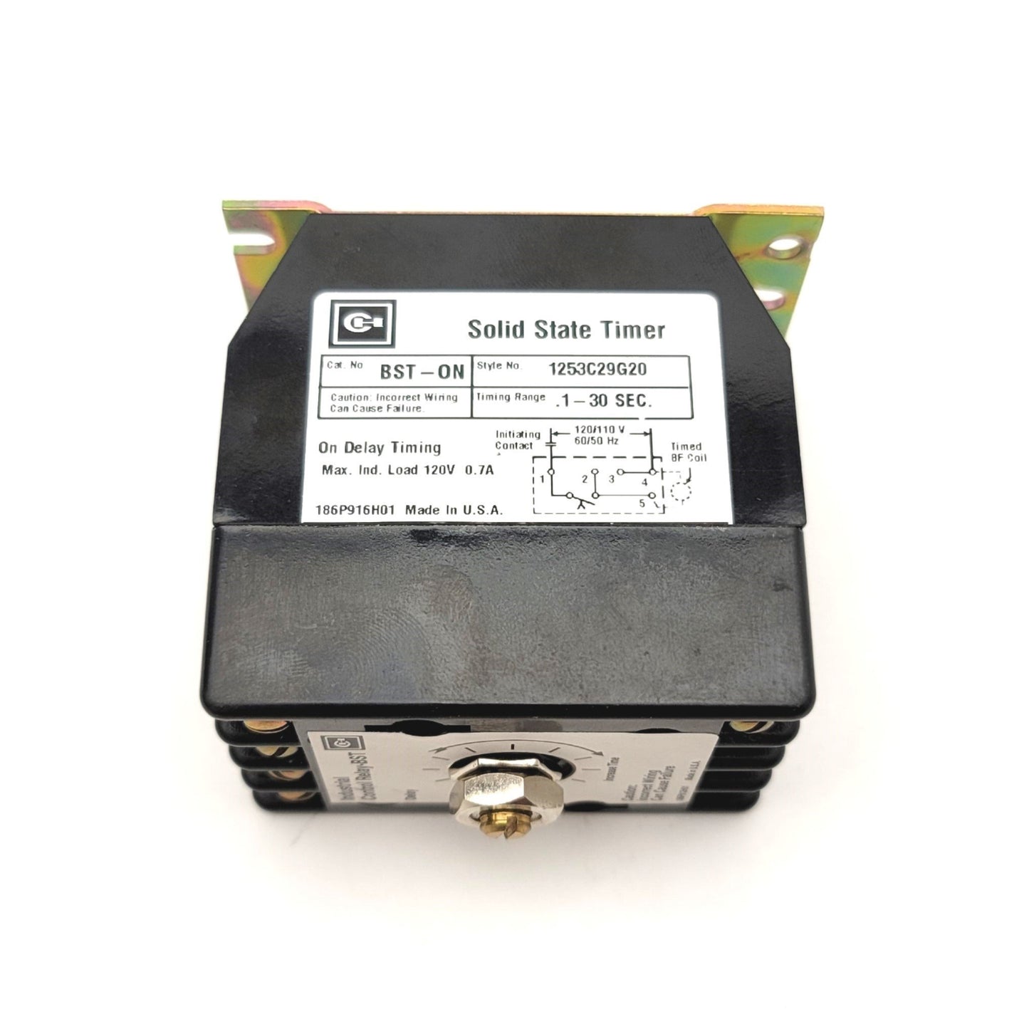 Used Cutler-Hammer 1253C29G20 BST-ON On Delay Timer Relay, 0.1-30 Sec, 120V, 0.7A