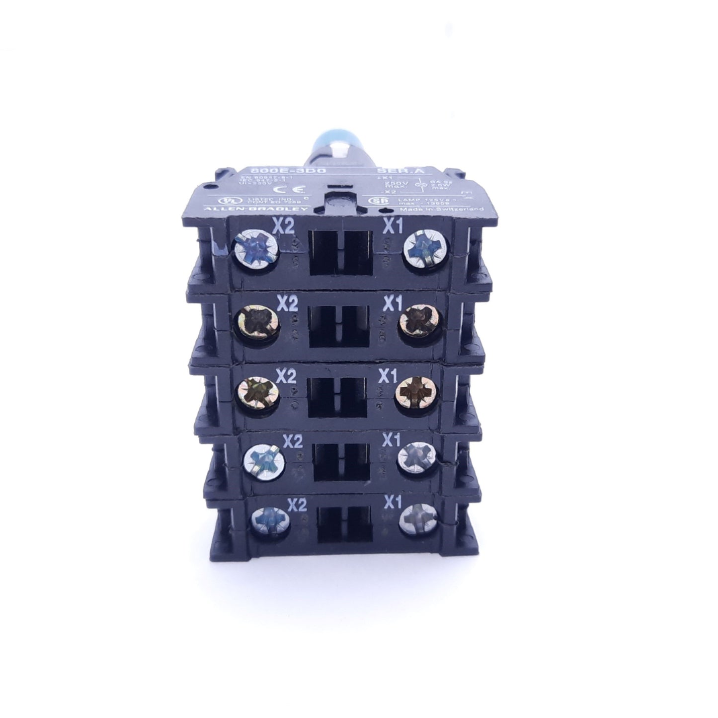 Used Lot of 5 Allen-Bradley 800E-3D0 Series A Light Module Contact Blocks, Green LED