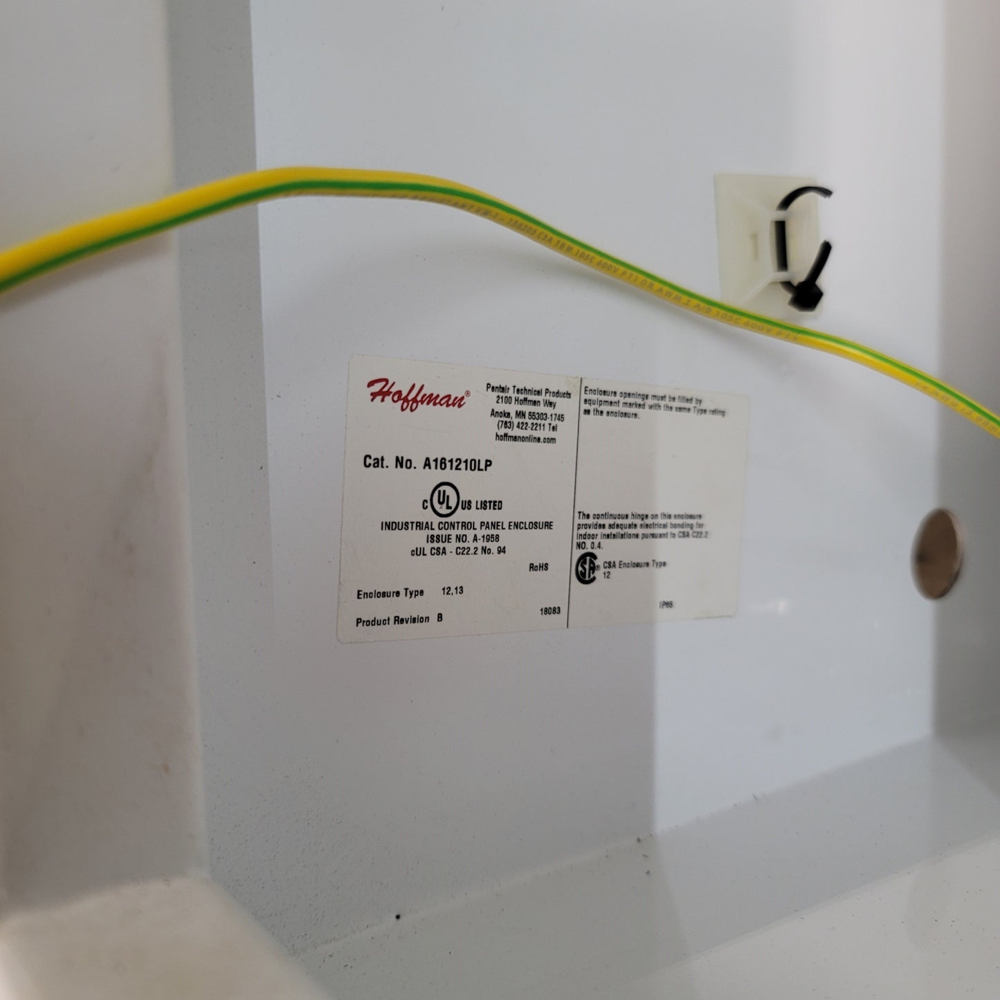 Used Hoffman A161210LP Electrical Enclosure With Allen Bradley 140M-C2E-C16 Breaker