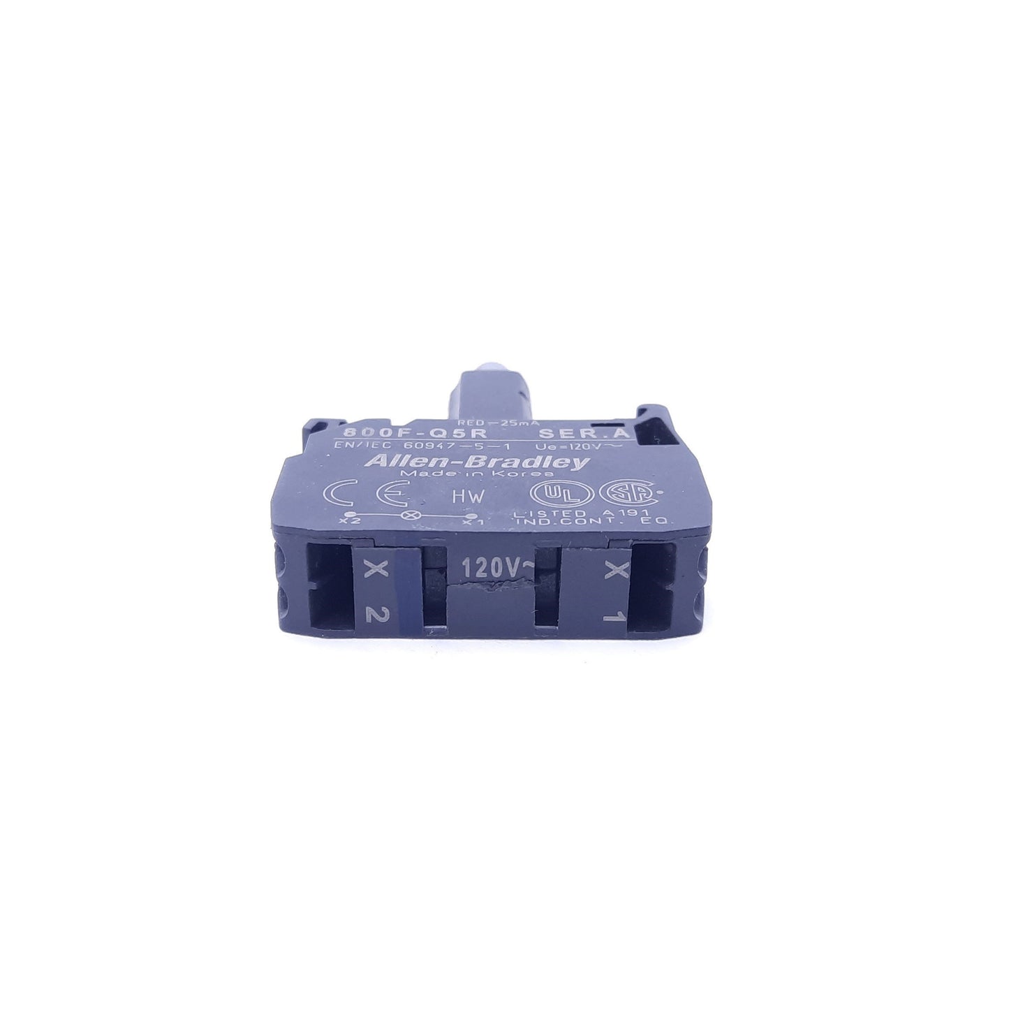 Used Allen-Bradley 800F-Q5R Series A Light Module Contact Block, 120VAC, Red 25mA LED