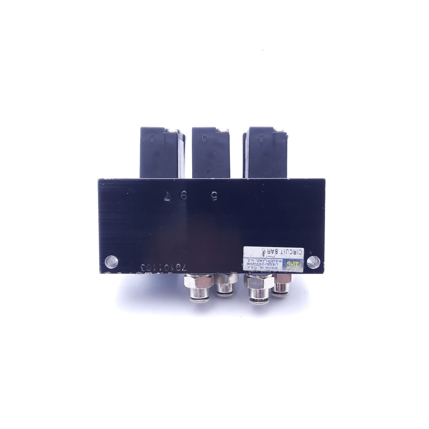 Used Bank of 3 MAC 45A-L00-DDAJ-1JM Solenoid Valves With Manifold, 24 VDC, 120 PSI