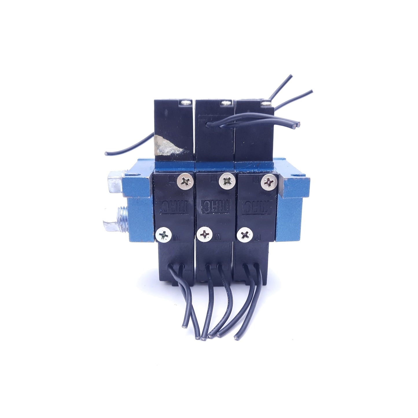 Used Bank of 3 MAC Solenoid Valves w/ Coils: x5 45A-TA1-DDAB-1BA, x1 35A-AAA-DAAA-1BA