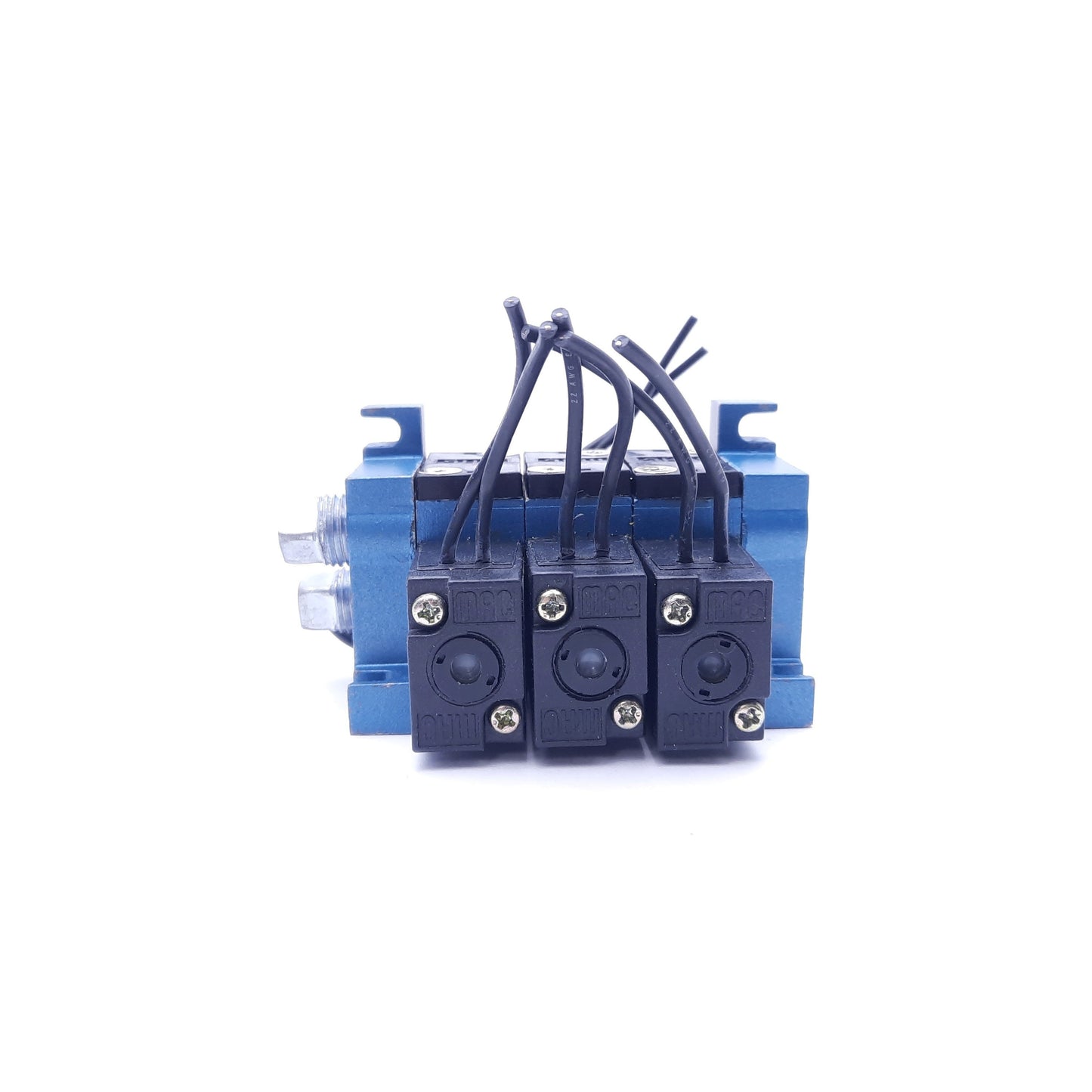 Used Bank of 3 MAC Solenoid Valves w/ Coils: x5 45A-TA1-DDAB-1BA, x1 35A-AAA-DAAA-1BA