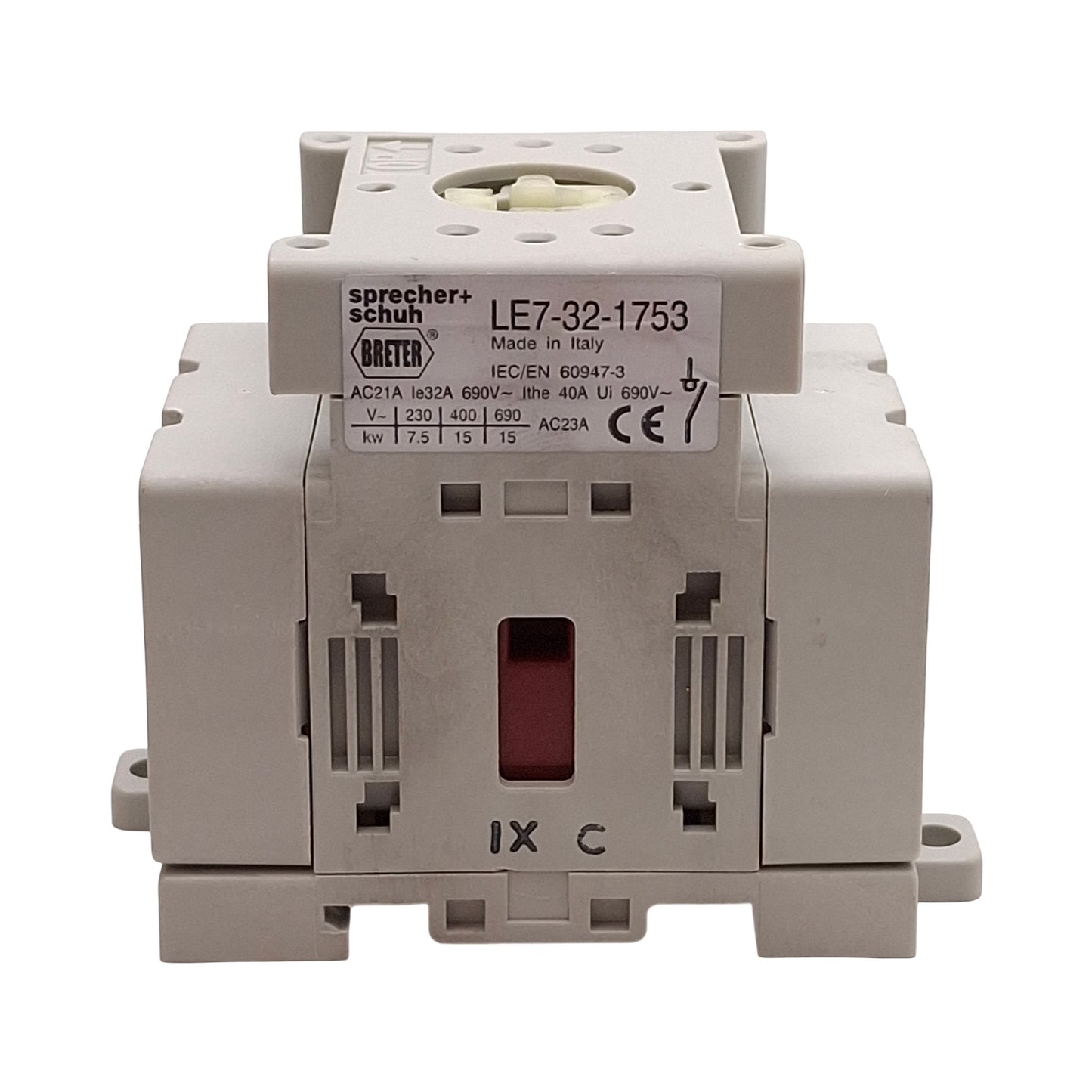 Used Sprecher Schuh LE7-32-1753 Disconnect Switch, 3-Pole, 32A 600VAC