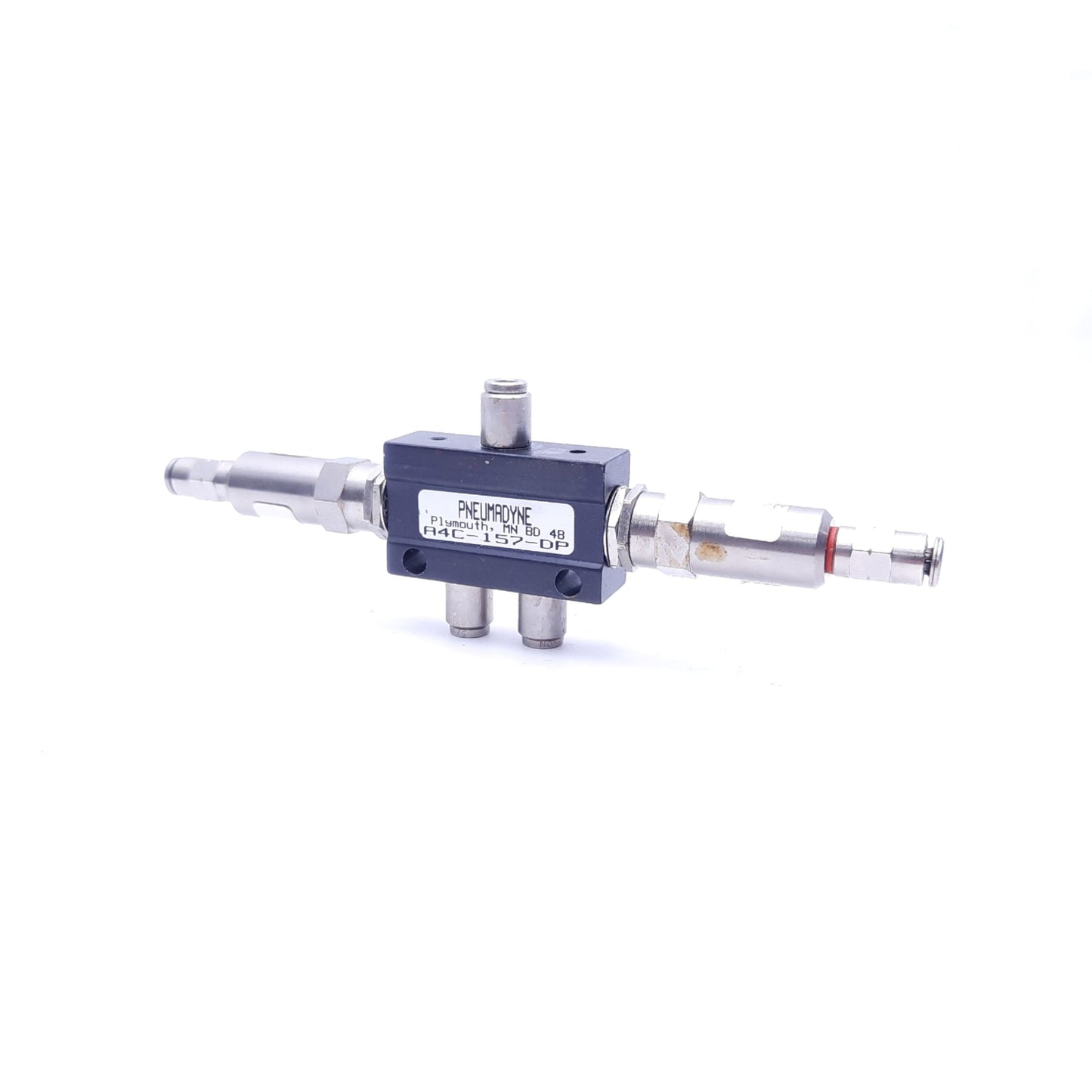 Used Pneumadyne A4C-157-DP Double Push Button Valve, 5/32" Push-in, 125 PSI