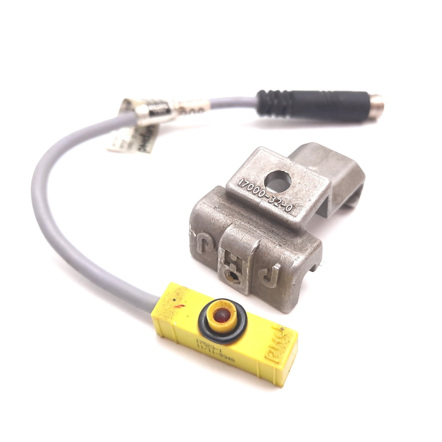 Used PHD 17523-1 Cylinder Switch Proximity Sensor, 3-Pin Male, W/ 17000-32-0 Bracket