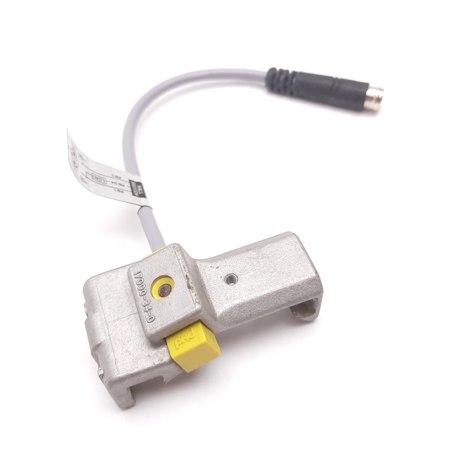 Used PHD 17523-1 Cylinder Switch Proximity Sensor, 3-Pin Male, W/ 17000-34-0 Bracket