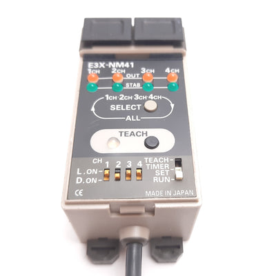 Used Omron E3X-NM41 Fiber Optic Amplifier Photoelectric Sensor, 4-Channel, PNP