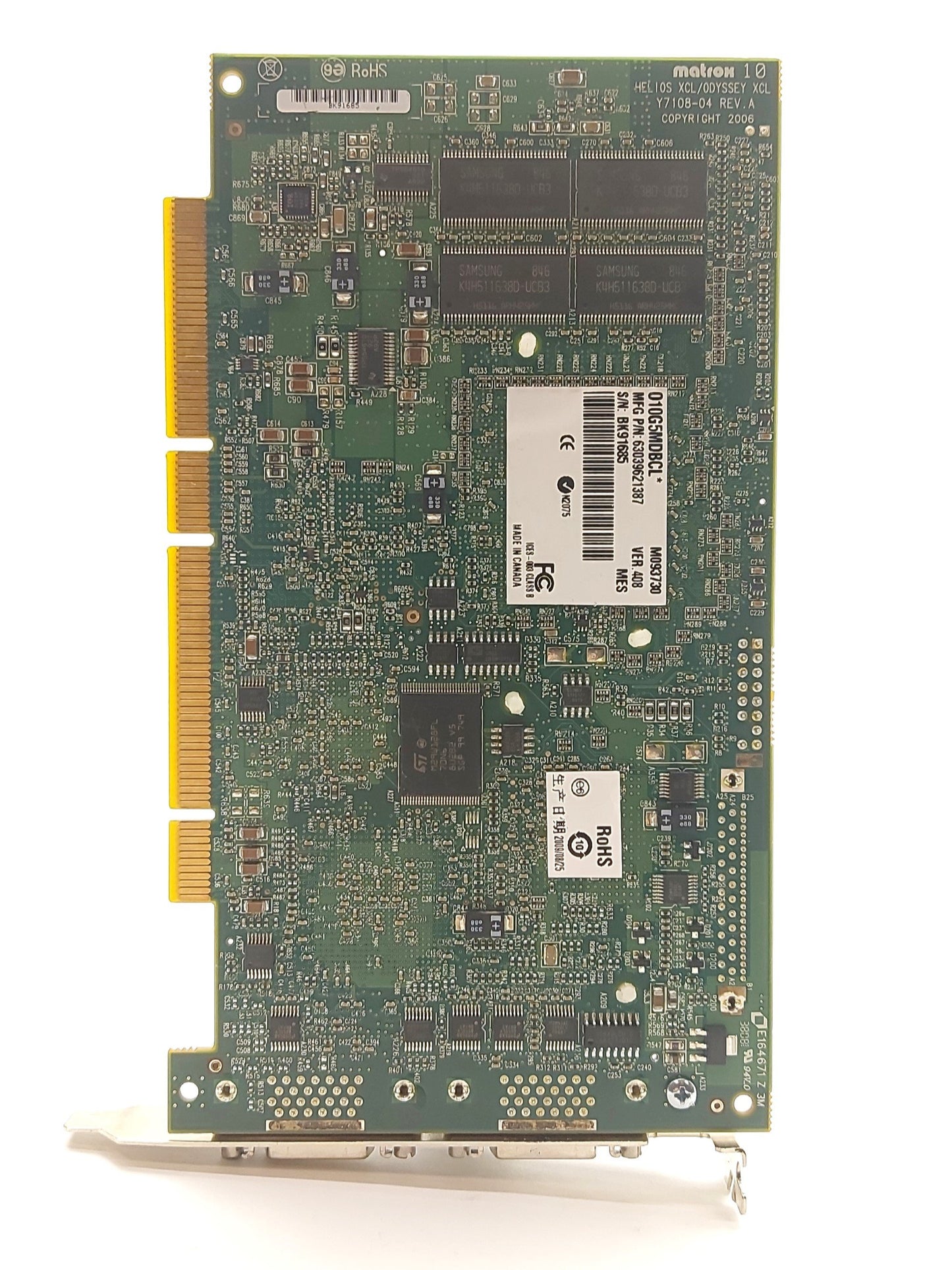 Used Matrox O10G5MDBCL* Odyssey XCL Ver 408 Frame Grabber Card PCI-X, 2x Camera, 1GHz