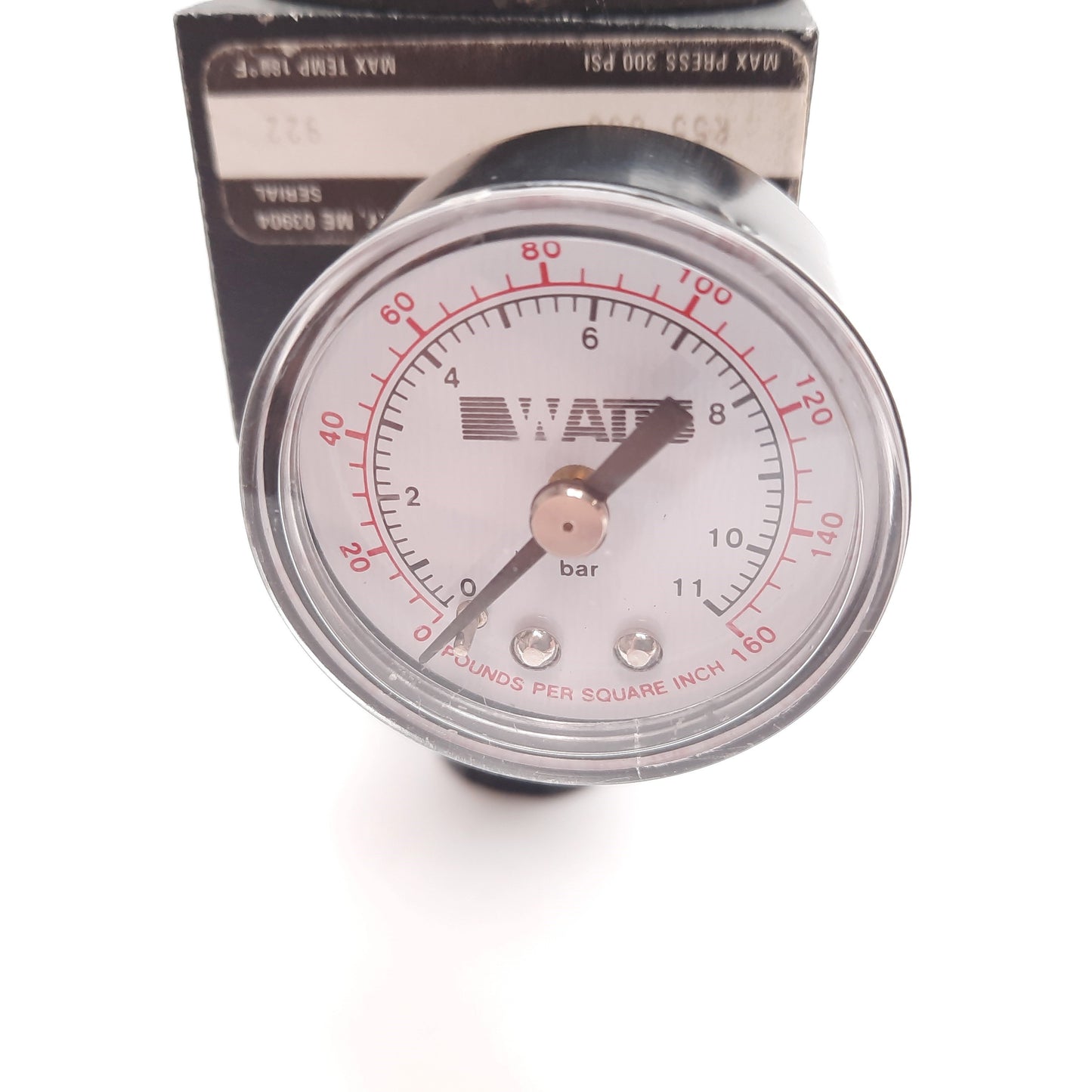 Used Watts R55-03C Regulator, In: 300psi, Out: 0-125psi, 3/8" NPT, W/ 0-160psi Gauge