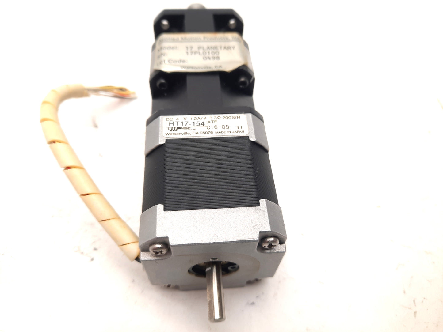 Used Applied Motion HT17-154 Step Motor, 17PL0100 Gearhead 10:1 NEMA17 Shaft 1/2"