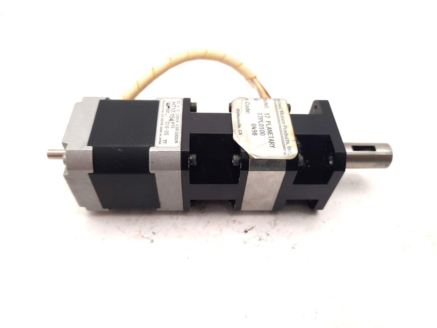 Used Applied Motion HT17-154 Step Motor, 17PL0100 Gearhead 10:1 NEMA17 Shaft 1/2"