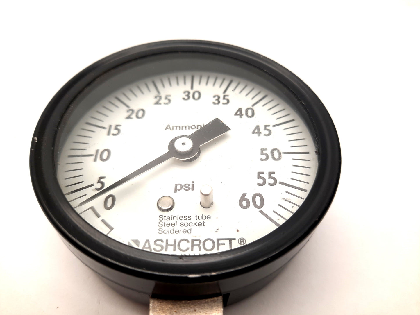 New Ashcroft Ammonia Pressure Gauge 2.69" 60psi, 1/4" NPT SS Tube Steel Socket
