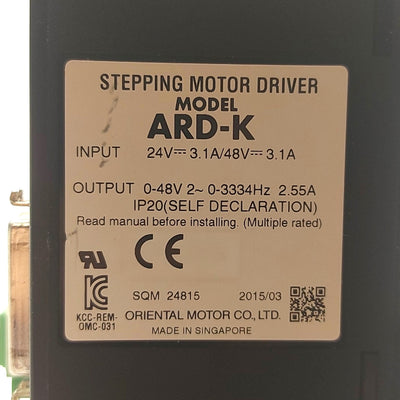 Used Oriental Motor ARD-K Stepper Drive, 2-Phase 0-48VDC 2.55A Output, 24/48VDC Input
