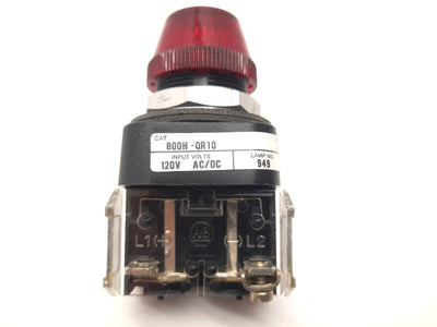 Used Allen Bradley 800H-QR10 Red Pilot Indicator Lights, 120V AC/DC