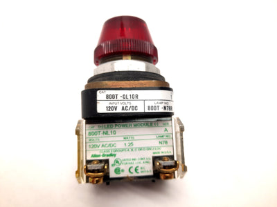 Used Allen Bradley 800T-QL10R LED Red Pilot Indicator Lights, 120V AC/DC