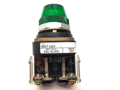 Used Allen Bradley 800T-Q24 Green Pilot Indicator Light, 24V AC/DC