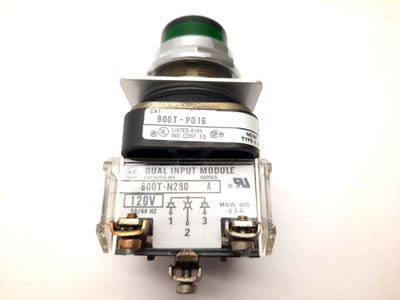 Used Allen Bradley 800T-PD16 Green Pilot Light Dual Input Diode Module 120VAC