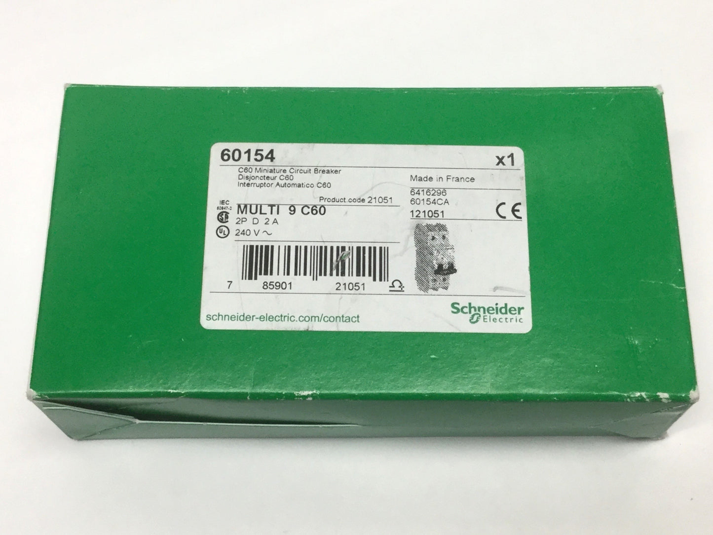 New Schneider Electric 60154 MULTI 9 C60 Circuit Breaker, 2-Pole, 2A D-Curve, 240VAC