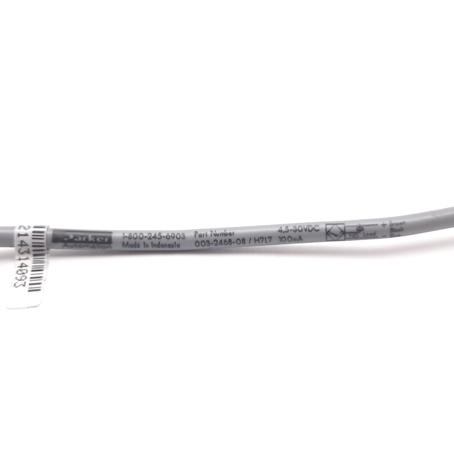 Used Parker 003-2468-08 Reed Switch Sensor, 4.5-30VDC 100mA, 6" Cable, 3-Pin Male