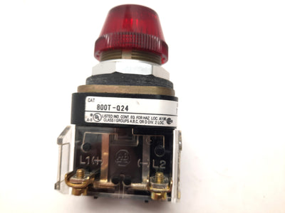 Used Allen Bradley 800T-Q24 Red Pilot Indicator Light, 24V AC/DC
