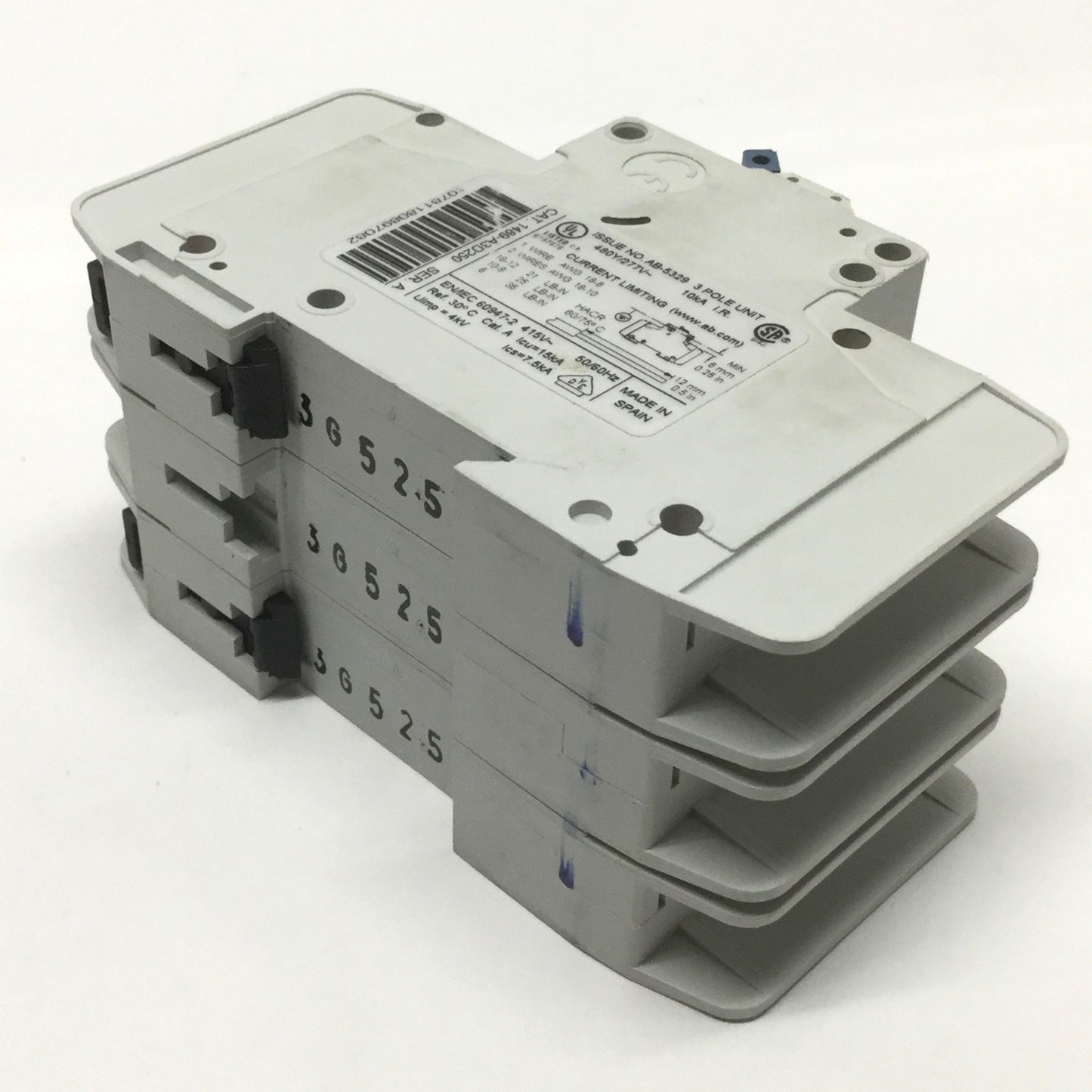 Used Allen-Bradley 1489-A3D250 Circuit Breaker D-Curve, 25A, 3-Pole, 480Y/277VAC
