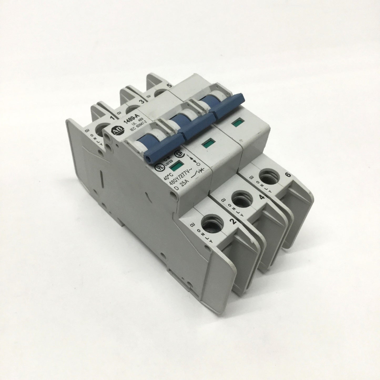 Used Allen-Bradley 1489-A3D250 Circuit Breaker D-Curve, 25A, 3-Pole, 480Y/277VAC