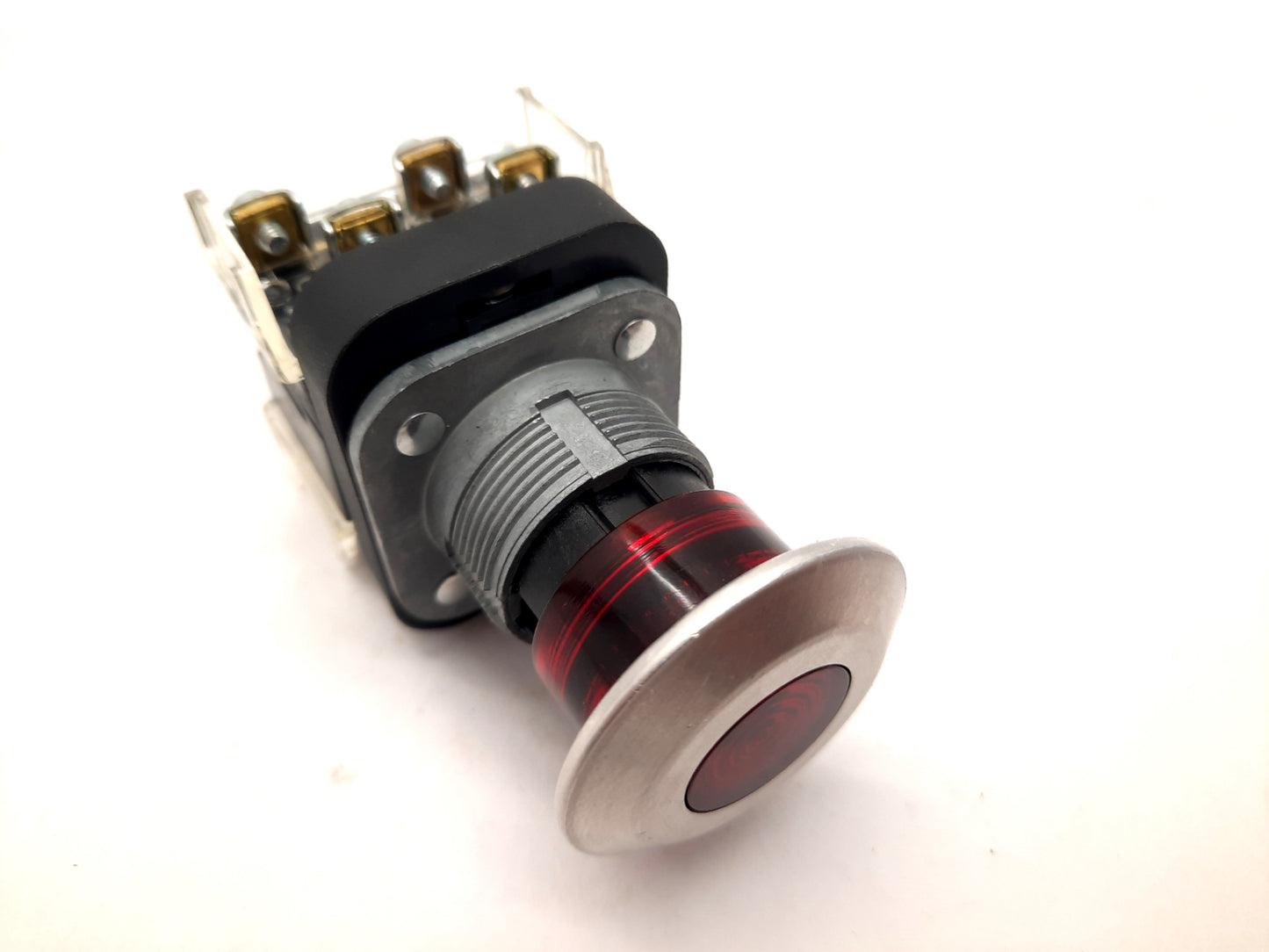 Used Allen-Bradley 800T-FXQH24RA1 LED Illuminated E-Stop 1 N.O. 1 N.C.L.B. 120V AC DC