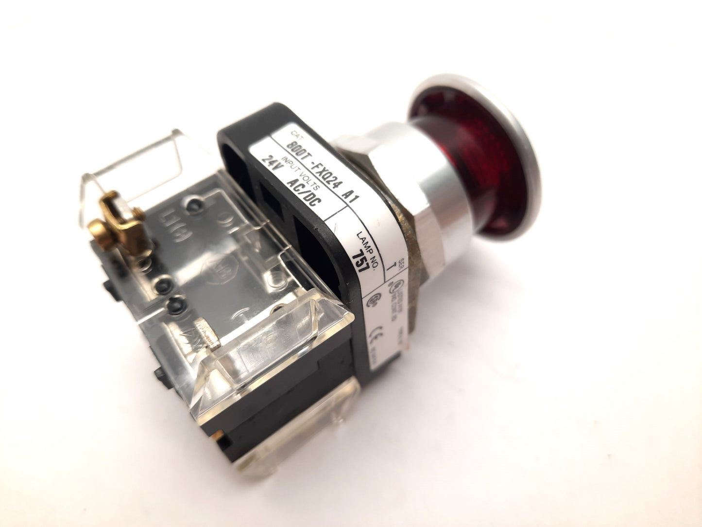 Used Allen-Bradley 800T-FXQ24A1 Illuminated E-Stop 1 N.O. 1 N.C.L.B. 24V AC DC