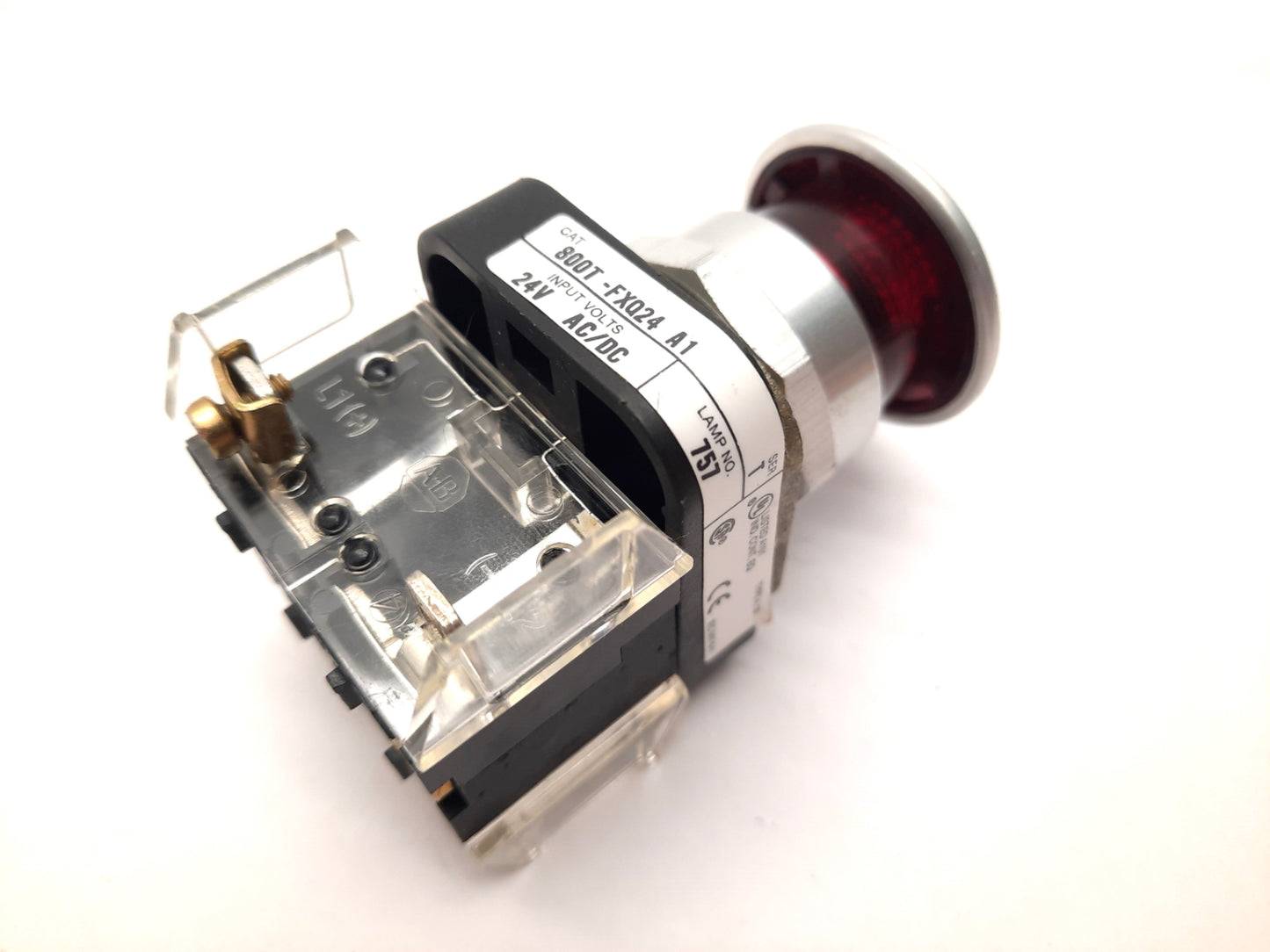 Used Allen-Bradley 800T-FXQ24A1 Illuminated E-Stop 1 N.O. 1 N.C.L.B. 24V AC DC