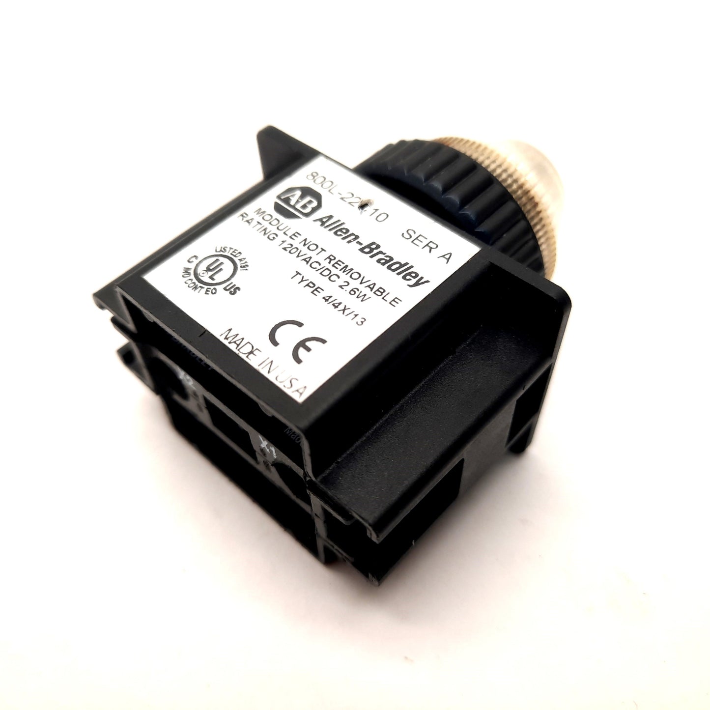 Used Allen-Bradley 800L-22L10C Pilot Indicator Light, 22.5mm, LED, 120V AC/DC, Clear