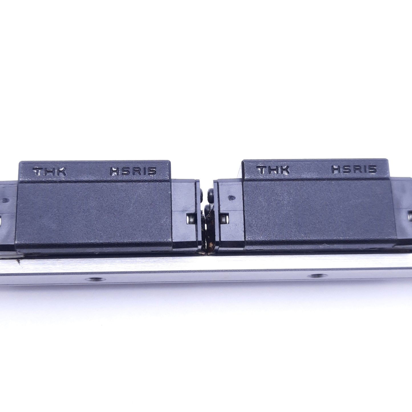 Used THK HSR15 Linear Rail w/ 2 Bearing Blocks, 14" Rail, Block 1.35" x 1.55" x 1.11"