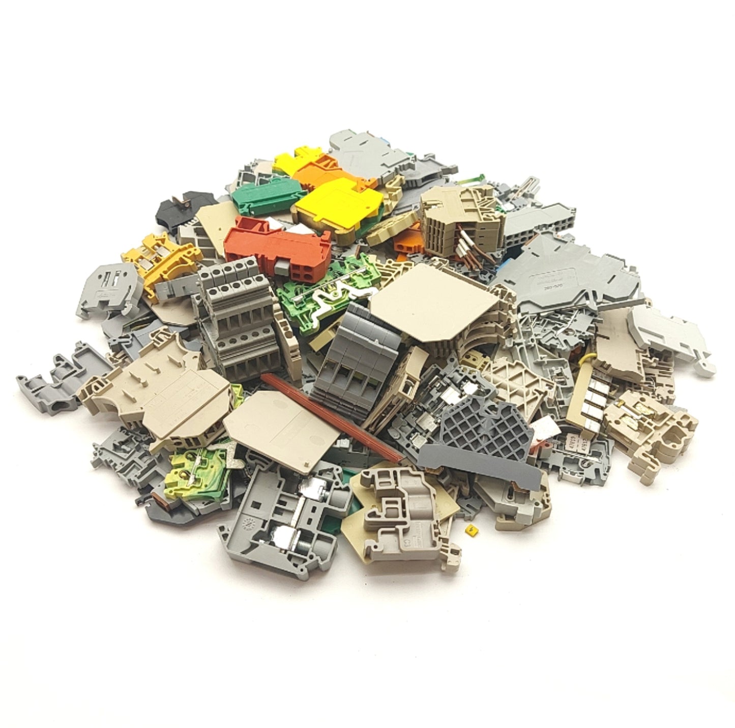 Used 3lbs of Randomly Assorted DIN Rail Terminal Blocks, Phoenix, WAGO, ME, Entrelec