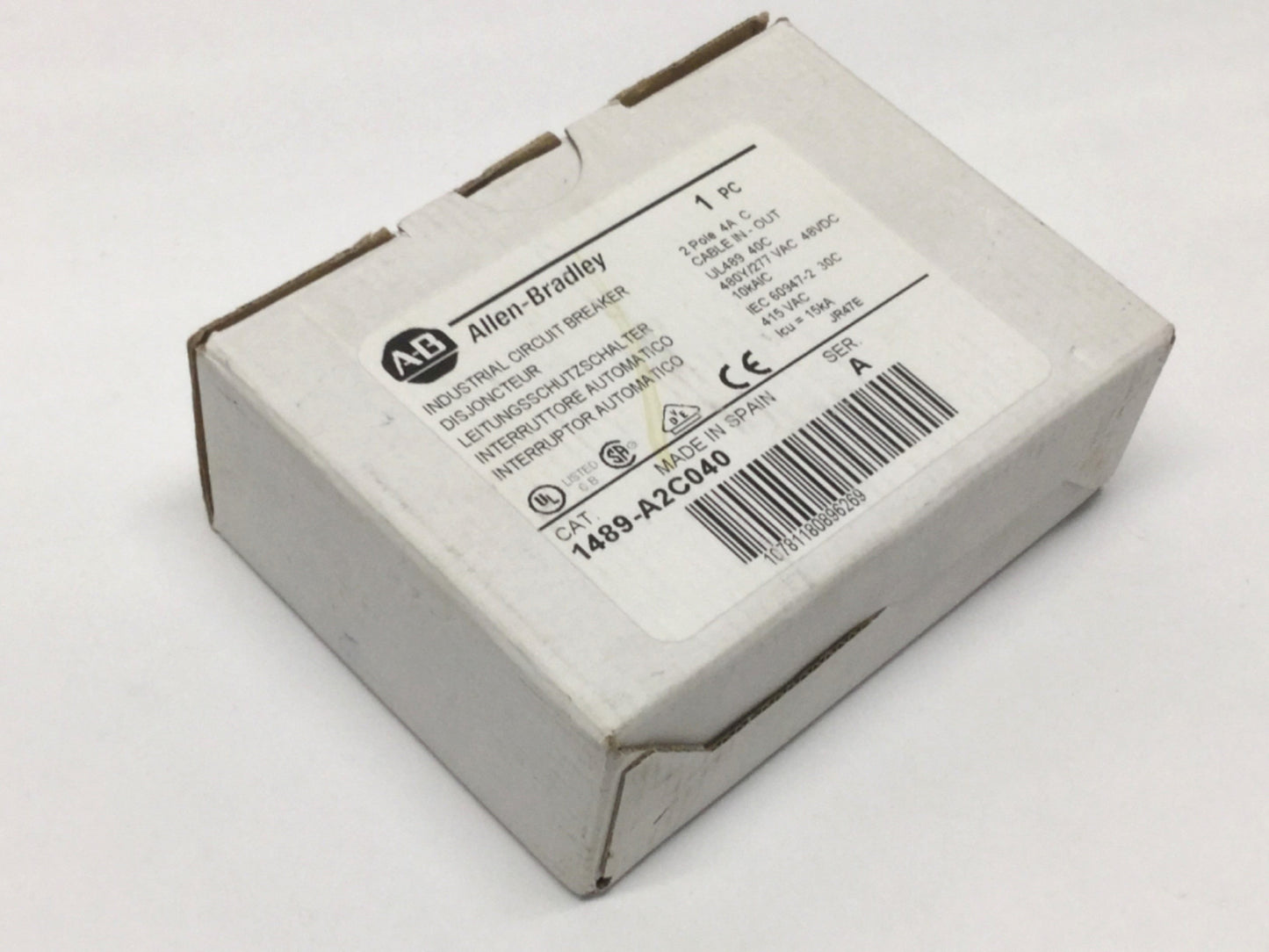 New Allen Bradley 1489-A2C040 Miniature Circuit Breaker, 2-Pole 480Y/277VAC/48VDC 4A