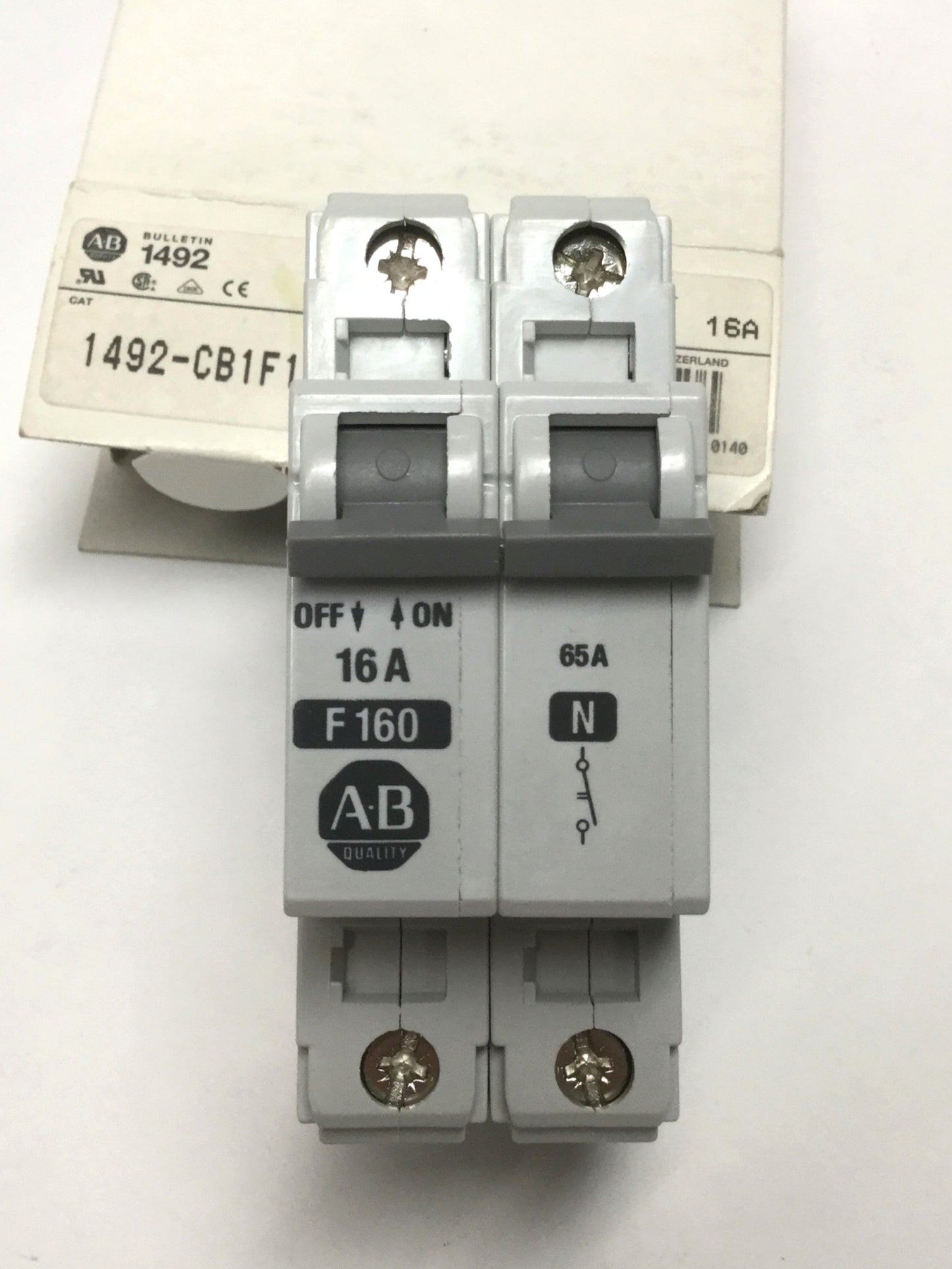 New Allen Bradley 1492-CB1F160-N Supplementary Circuit Breaker 1P+Neutral, 16A