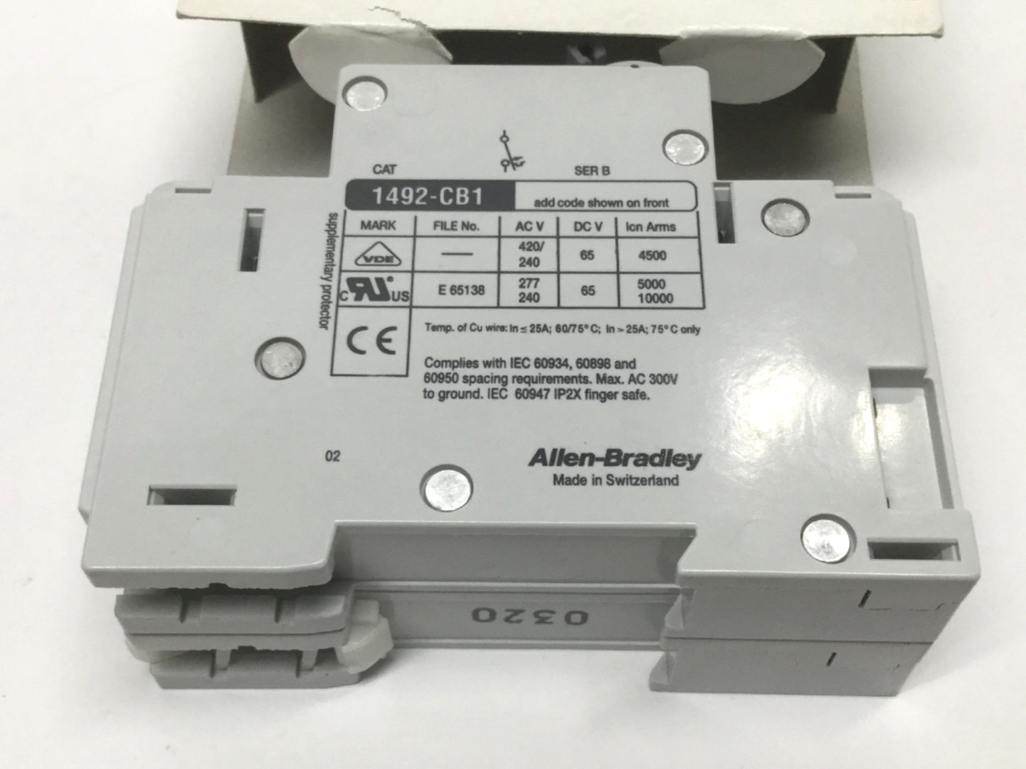 New Allen Bradley 1492-CB1F050-N Supplementary Circuit Breaker 1P+Neutral, 5A